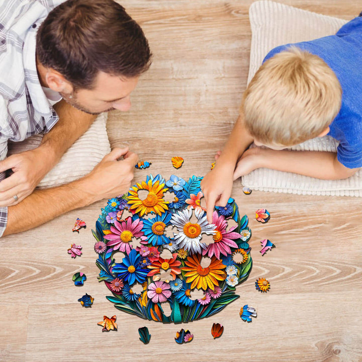 Scherenschnitt-Blumen Holzpuzzle