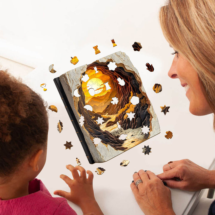 3D Sunset in a Book Wooden Jigsaw Puzzle - Woodbests