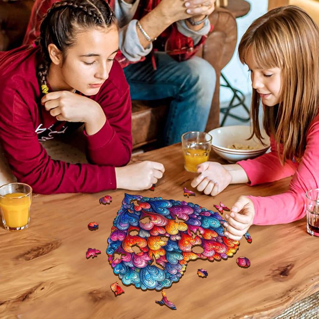 Buntes-Herz Holzpuzzle