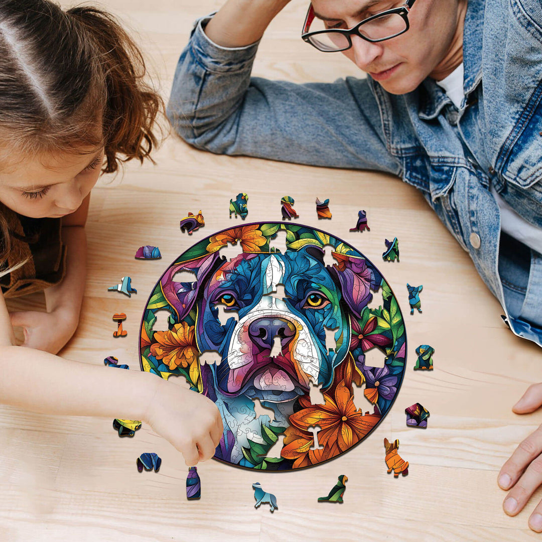 Blühende Treue-Hund Holzpuzzle