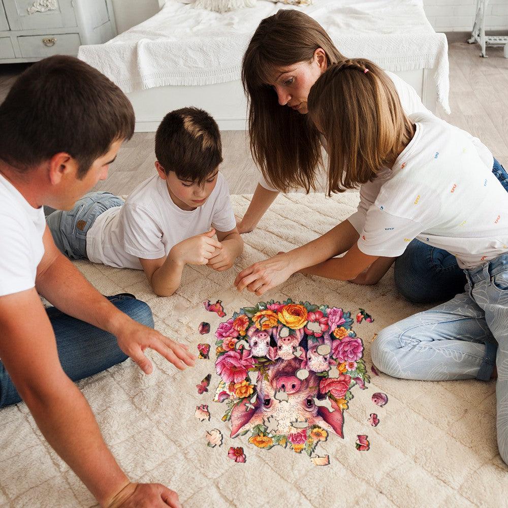 Mother Pig And Piglet-2 Wooden Jigsaw Puzzle-Woodbests