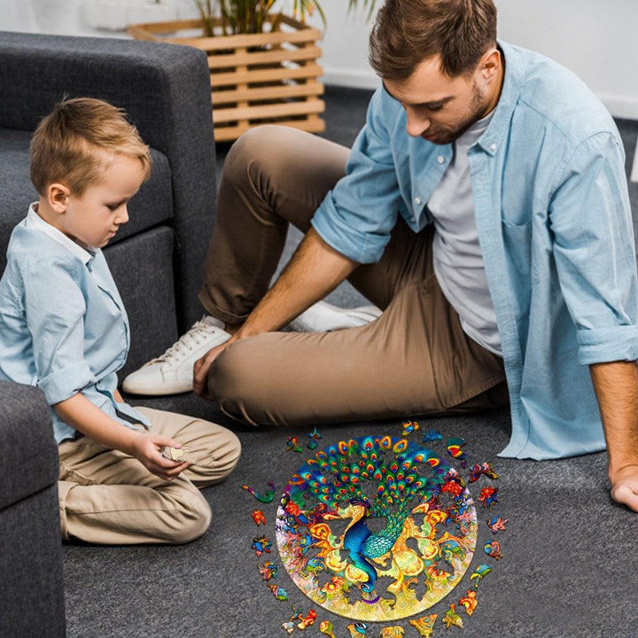Mandala Peacock Wooden Jigsaw Puzzle-Woodbests