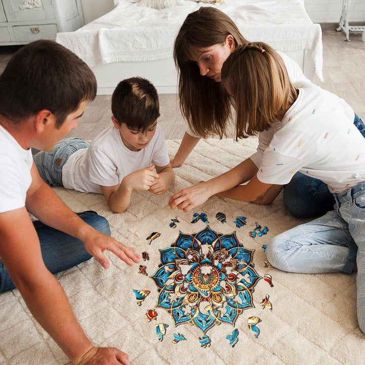 Blue Mandala Wooden Jigsaw Puzzle-Woodbests