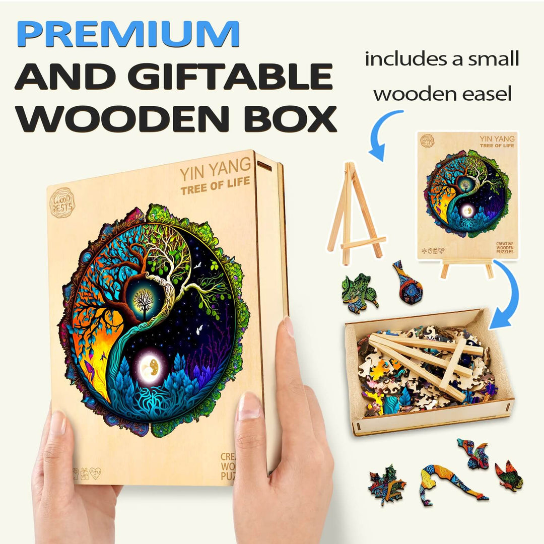 Baum des Lebens & Yin Yang 4 Holzpuzzle
