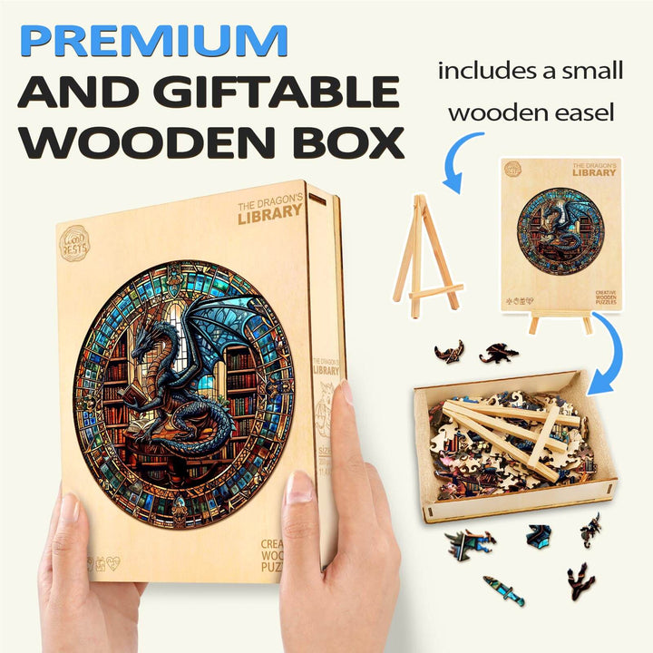 The Dragon's Library Wooden Jigsaw Puzzle - Woodbests
