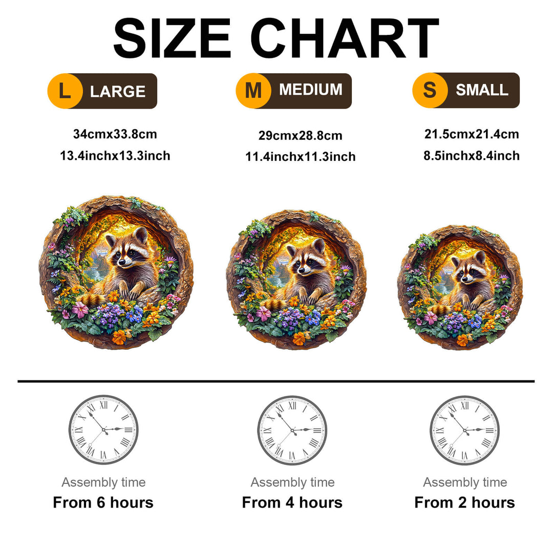 3D Raccoon on Vacation Wooden Jigsaw Puzzle - Woodbests
