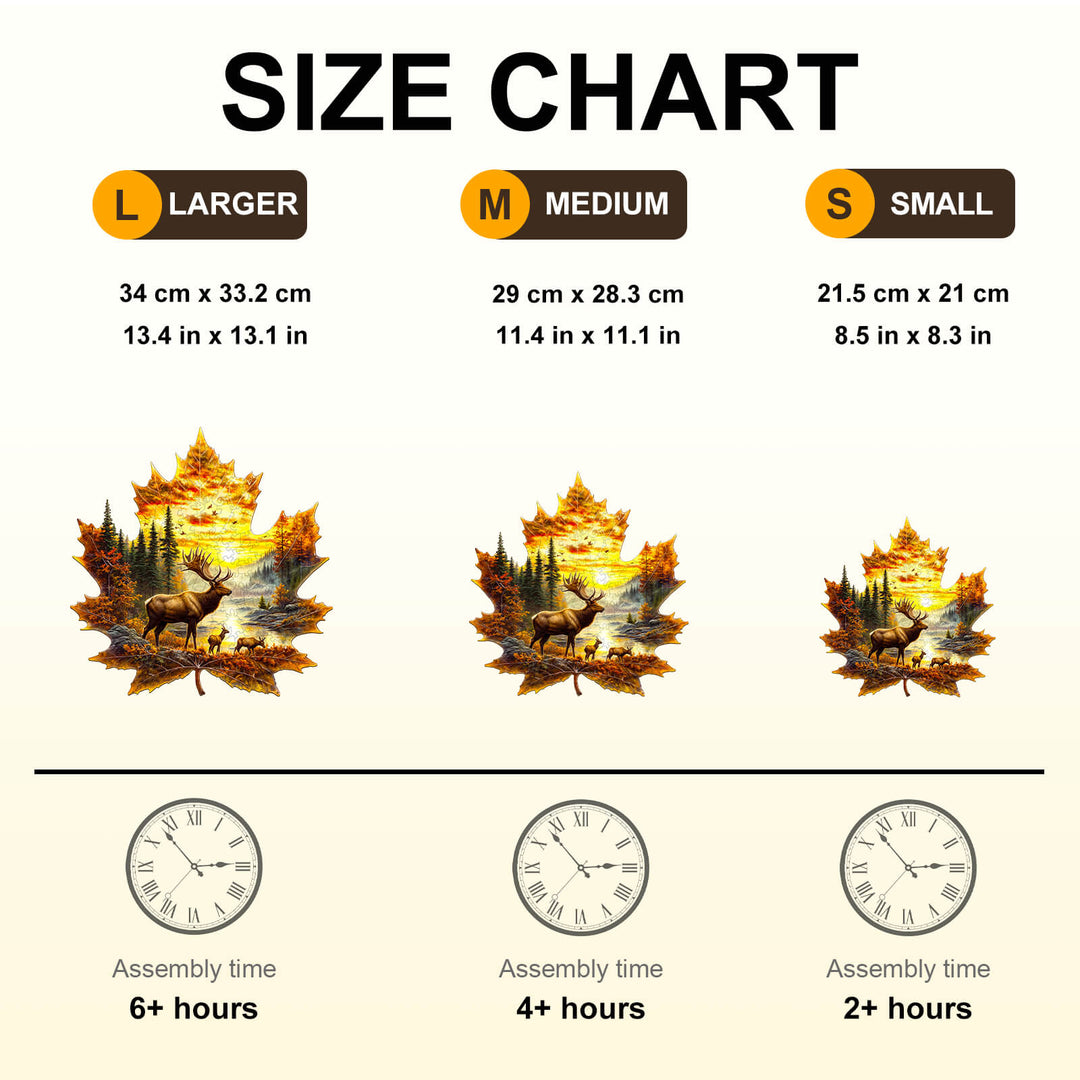 Elk and maple leaves Wooden Jigsaw Puzzle