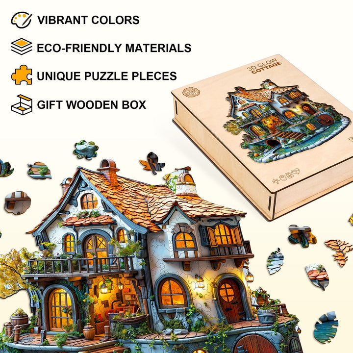 3D Glow Cottage Wooden Jigsaw Puzzle