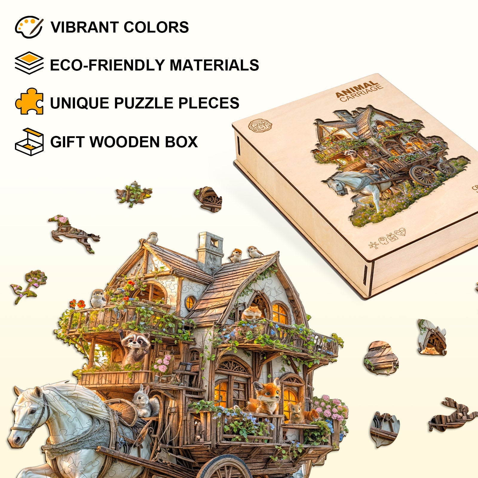 Tier-Kutsche Holzpuzzle