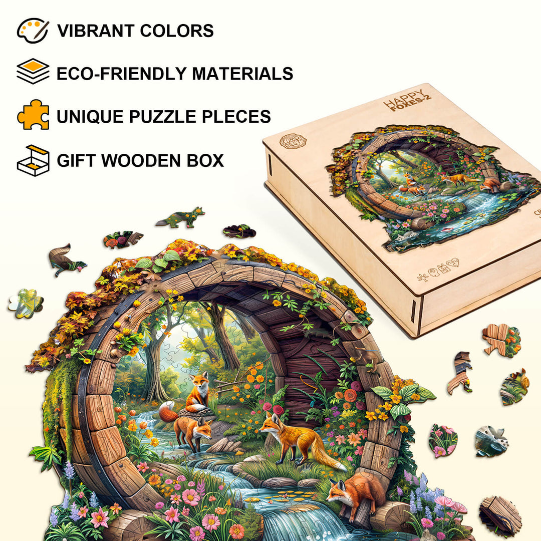 Happy foxes-2 Wooden Jigsaw Puzzle