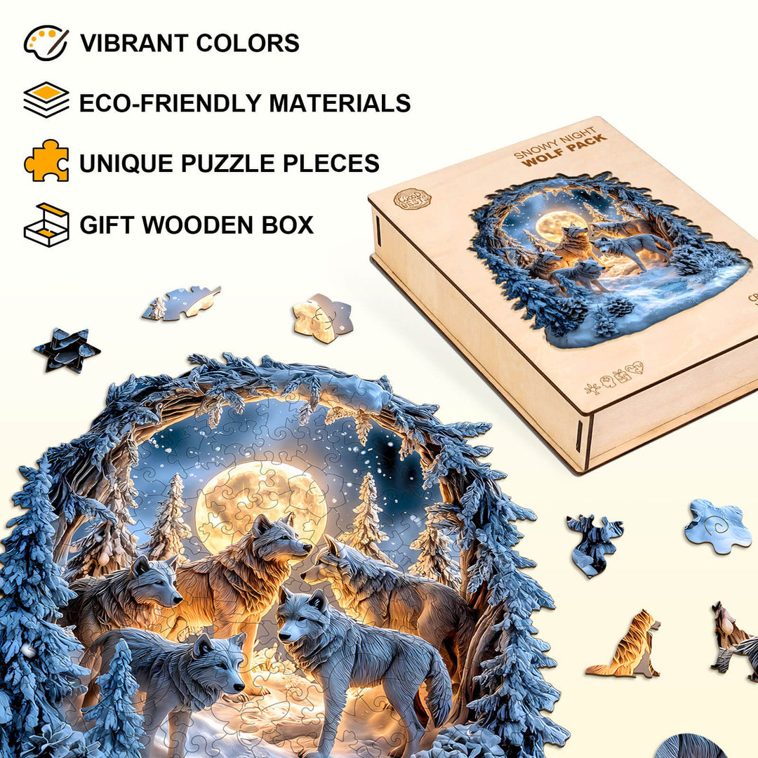 Schneenacht-Wölfe Holzpuzzle