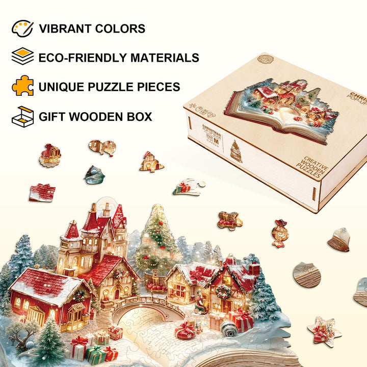 Weihnachts-Pop-up-Buch Holzpuzzle