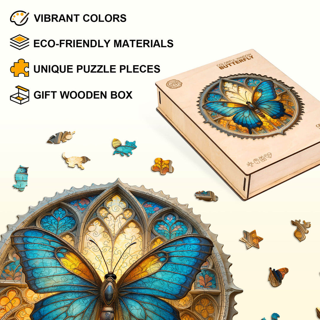 Bunter Fenster-Schmetterling Holzpuzzle