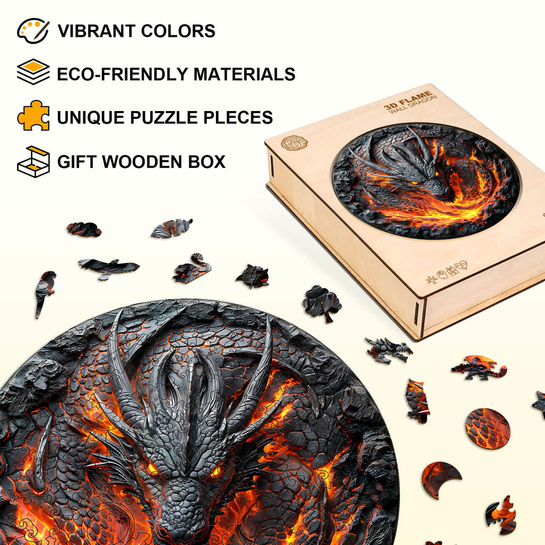 3D flame wall dragon Wooden Jigsaw Puzzle