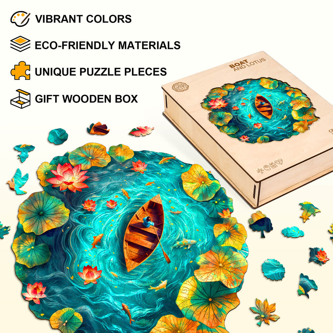 Boot und Lotos Holzpuzzle
