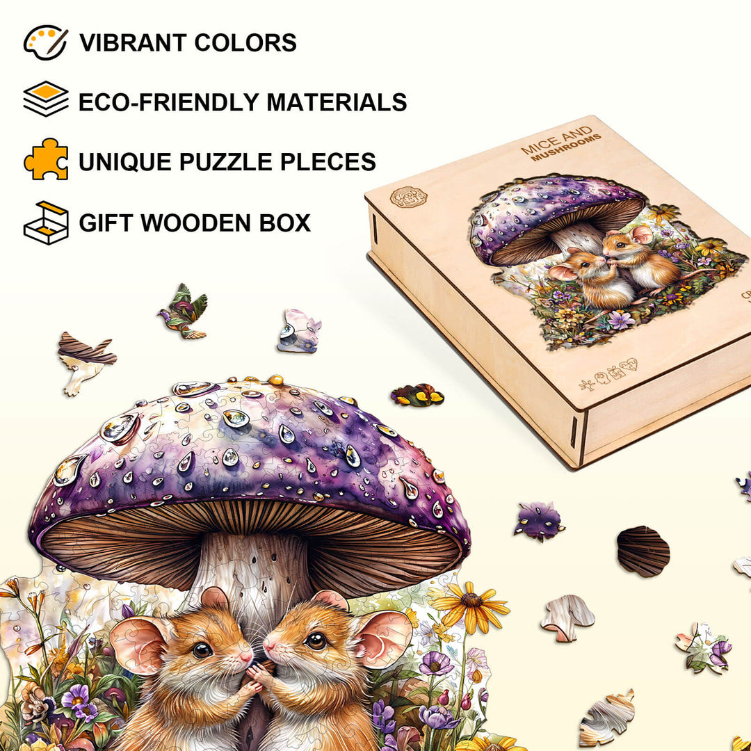 Mäuse und Pilze Holzpuzzle