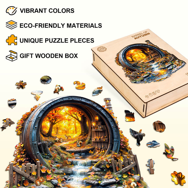 Barrel of Autumn Wooden Jigsaw Puzzle