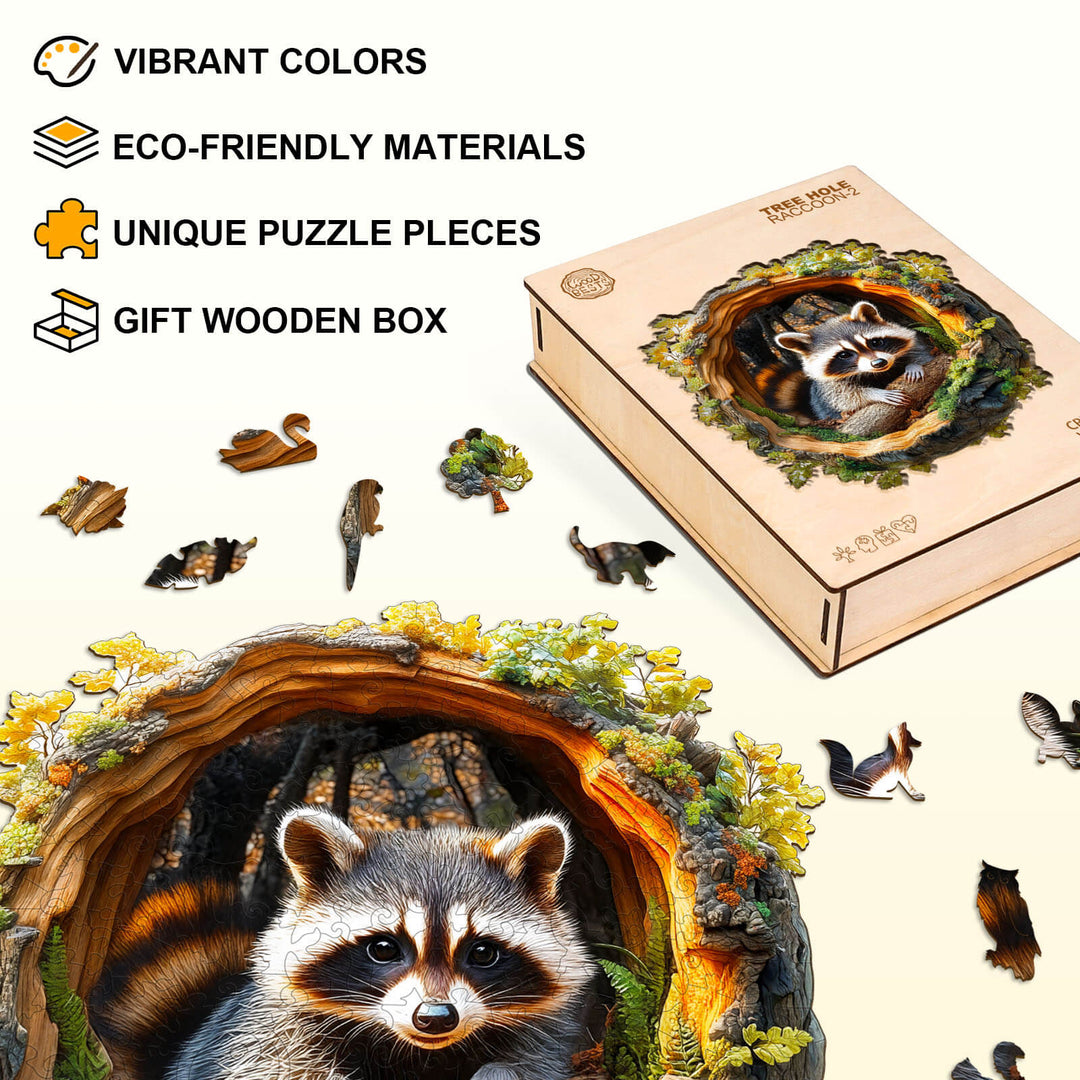 3D Baumloch Waschbär-2 Holzpuzzle