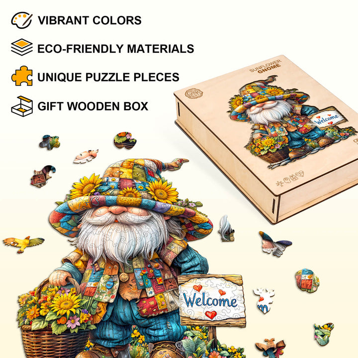Sunflower gnome Wooden Jigsaw Puzzle