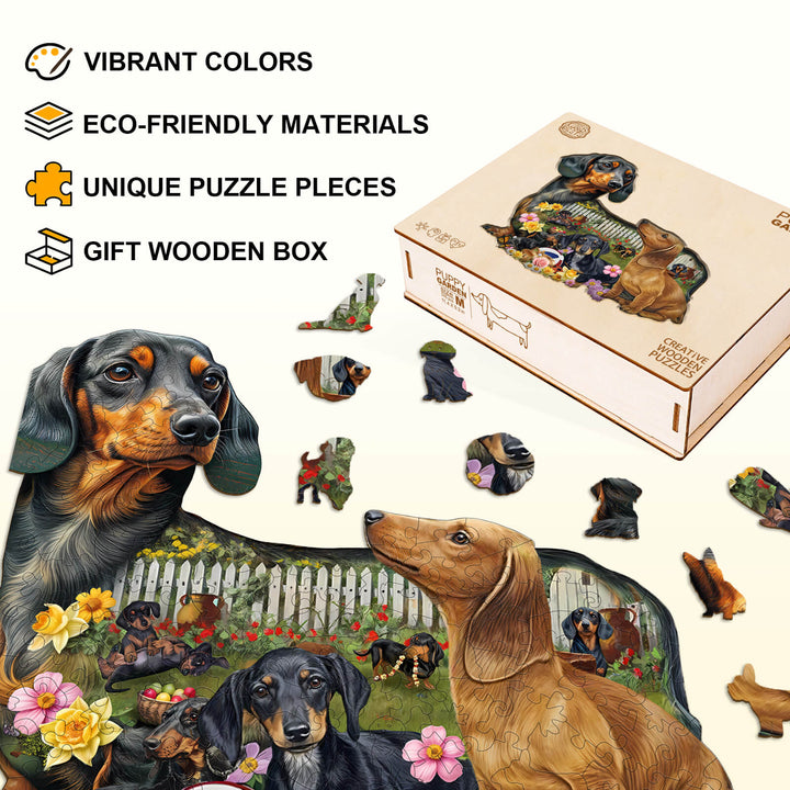 Welpen-Garten Holzpuzzle