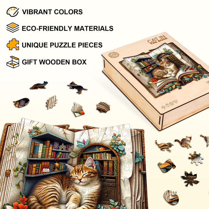 Katze im Buch Holzpuzzle