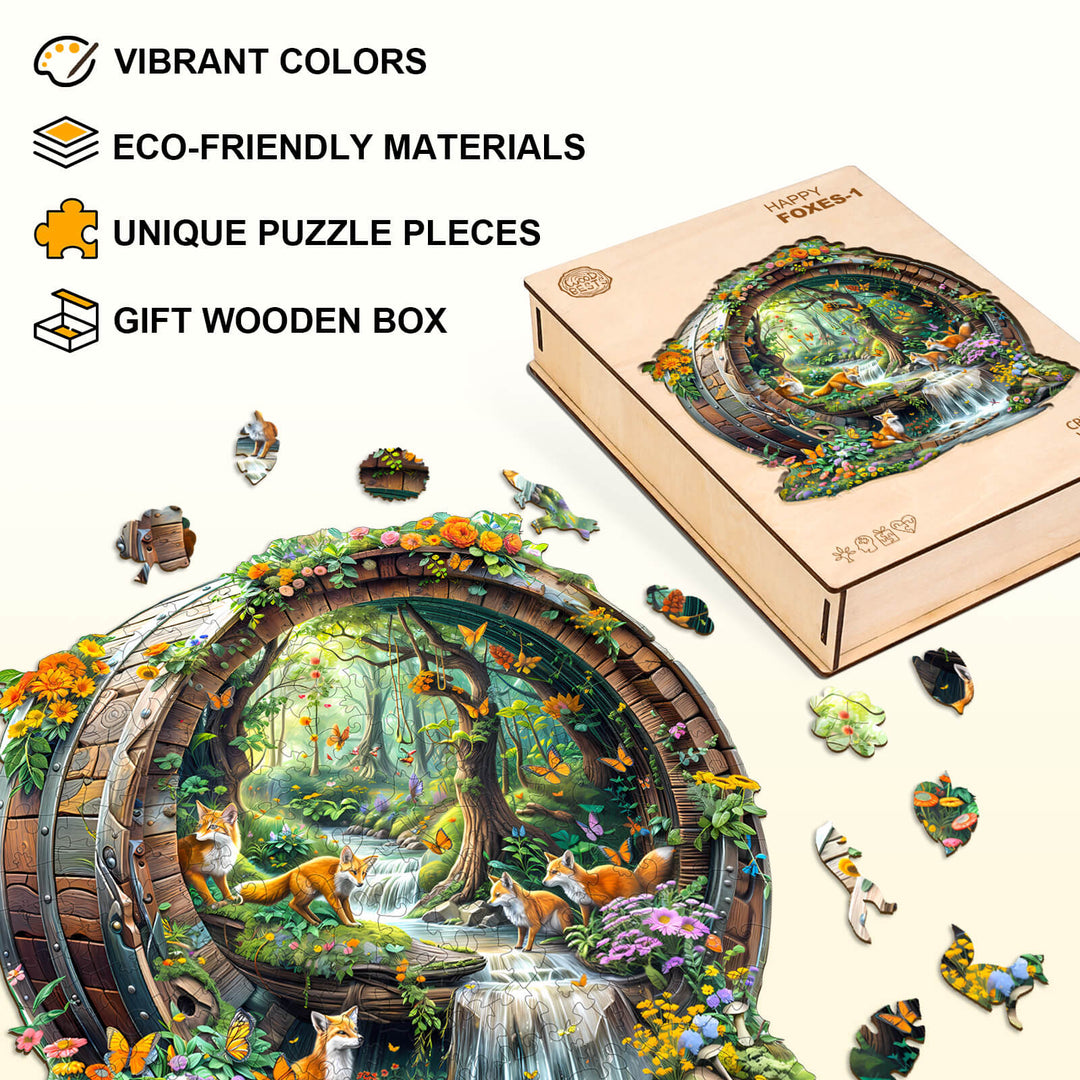 Happy foxes-1 Wooden Jigsaw Puzzle