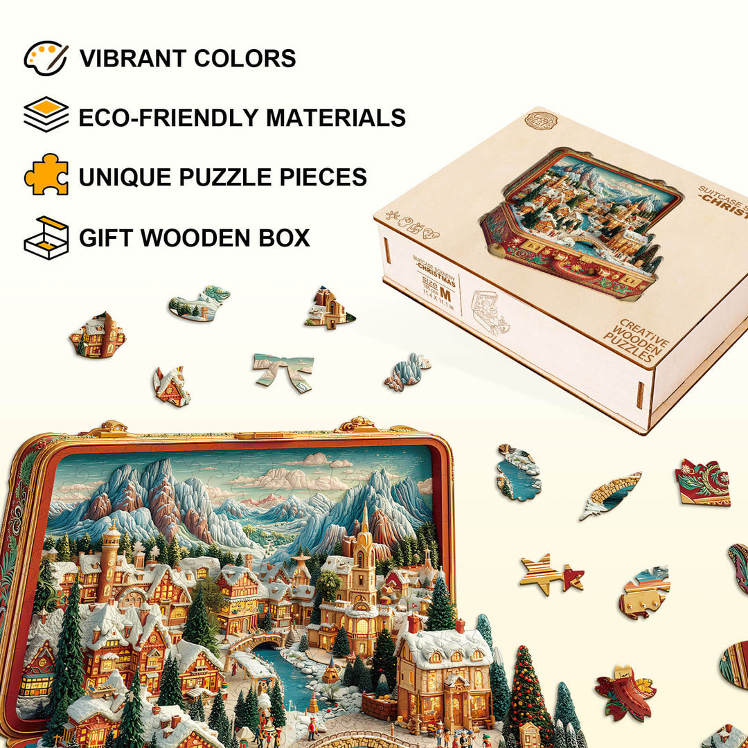 Koffer-Landschaft – Weihnachts Holzpuzzle
