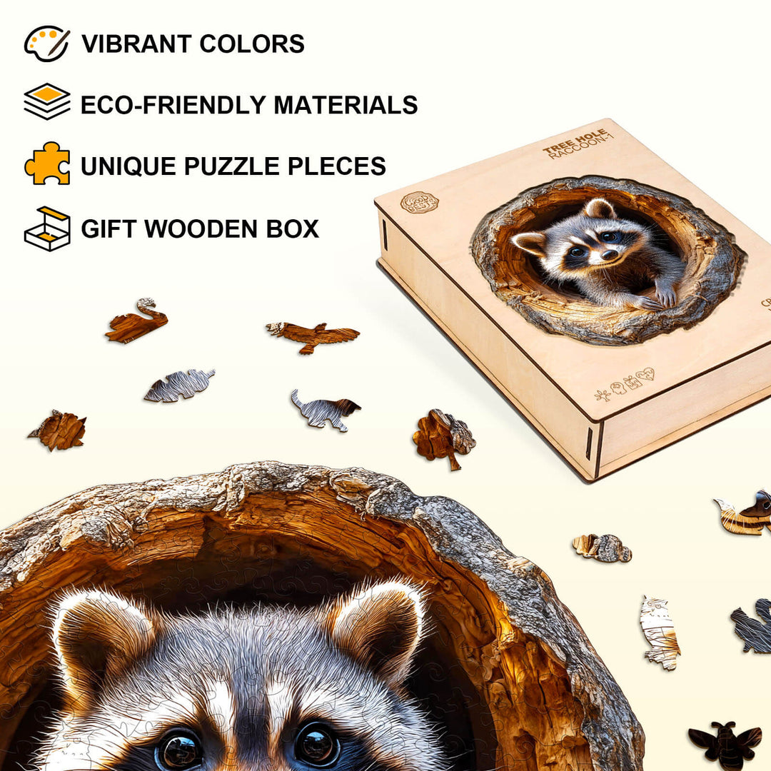 3D-Baumhöhlen-Waschbär-1 Holzpuzzle