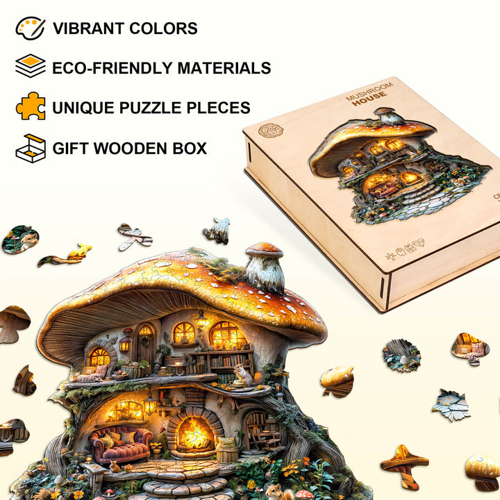mushroom house Wooden Jigsaw Puzzle