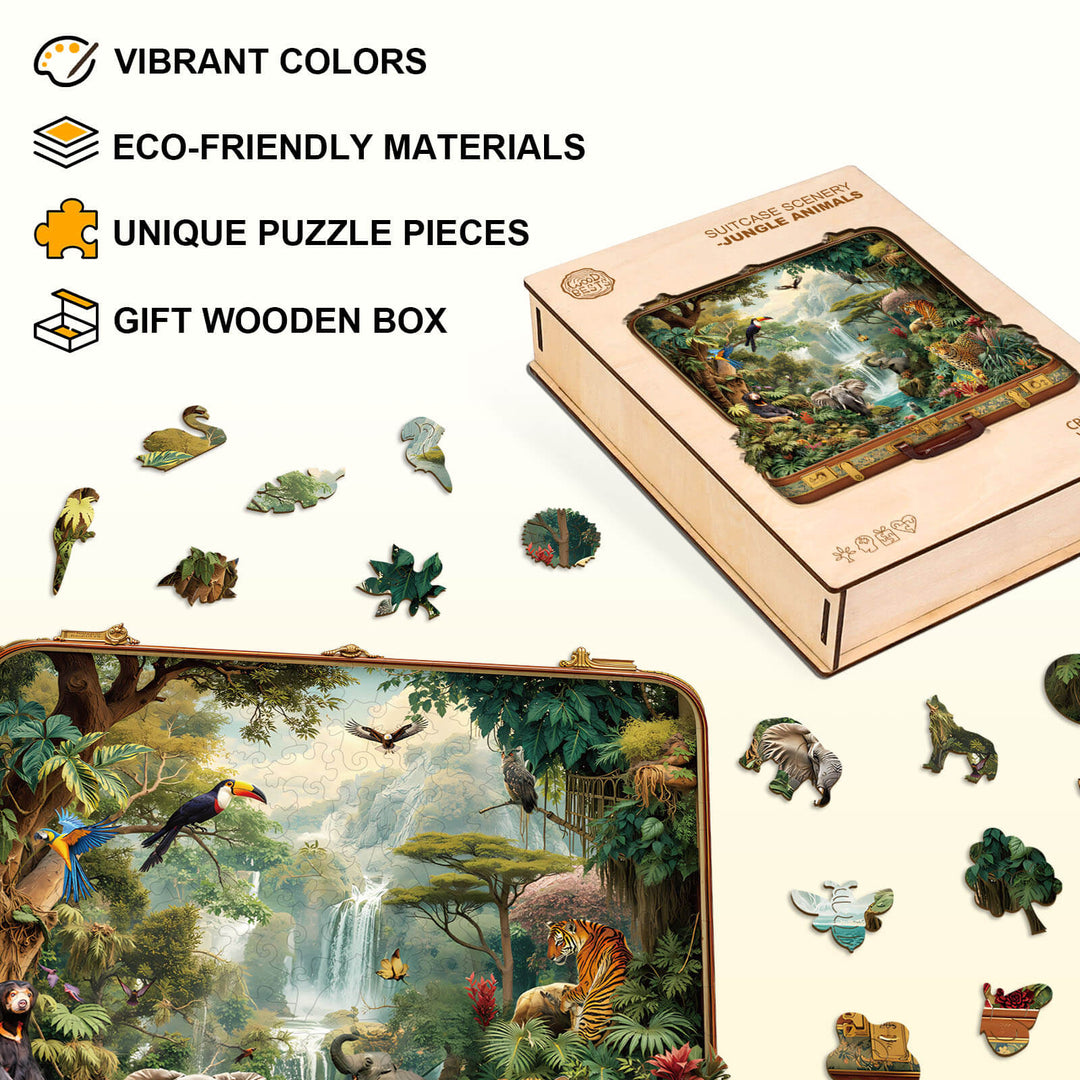 Kofferlandschaft – Dschungeltiere Holzpuzzle