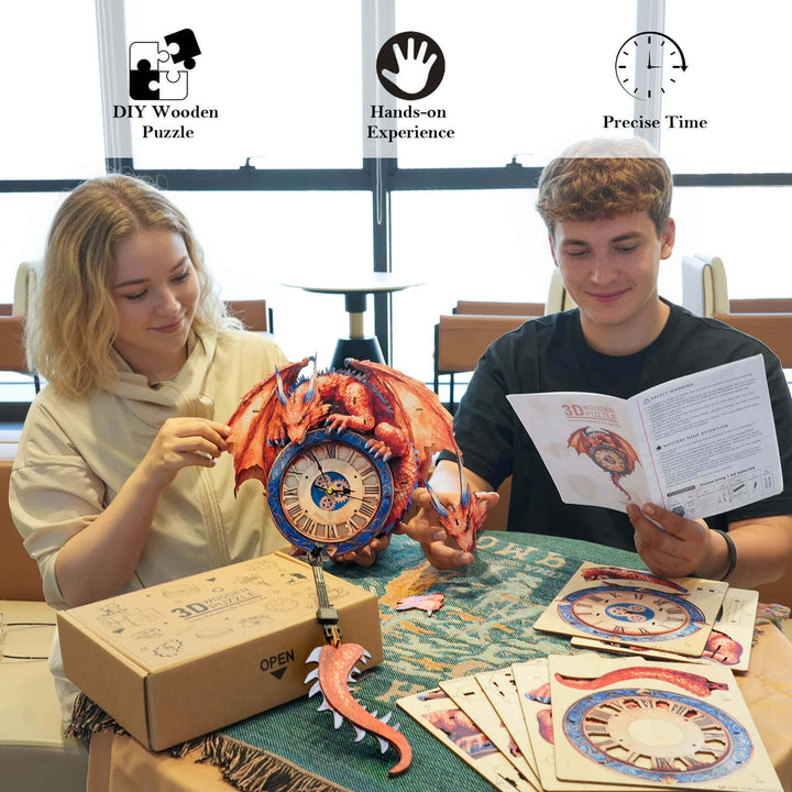Flammendrache – 3D Holzuhr Puzzle Bastelset