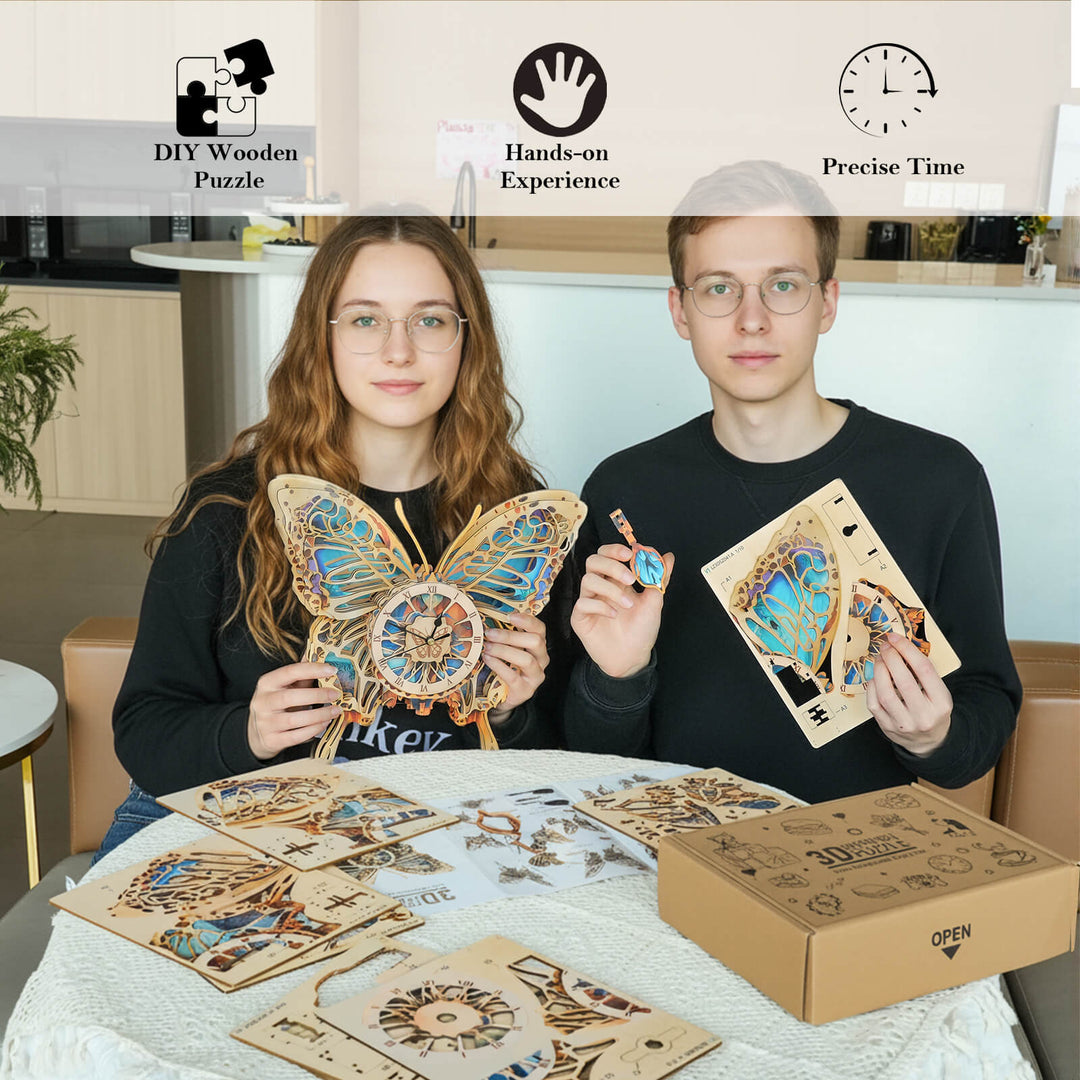 Schmetterling – 3D Holzuhr Puzzle Bastelset