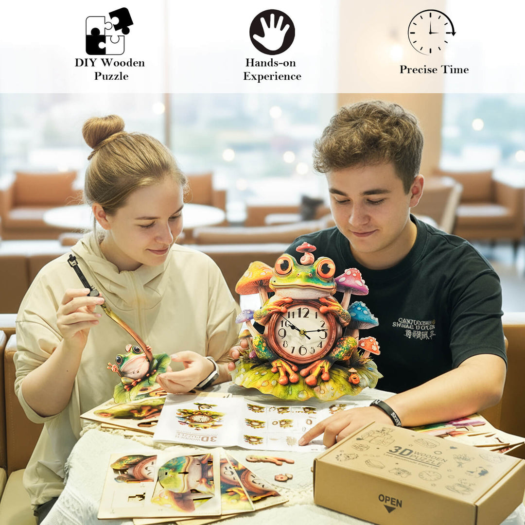 Frosch – 3D Holzuhr Puzzle Bastelset