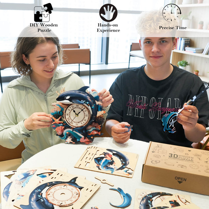 Schwertwal – 3D Holzuhr Puzzle Bastelset