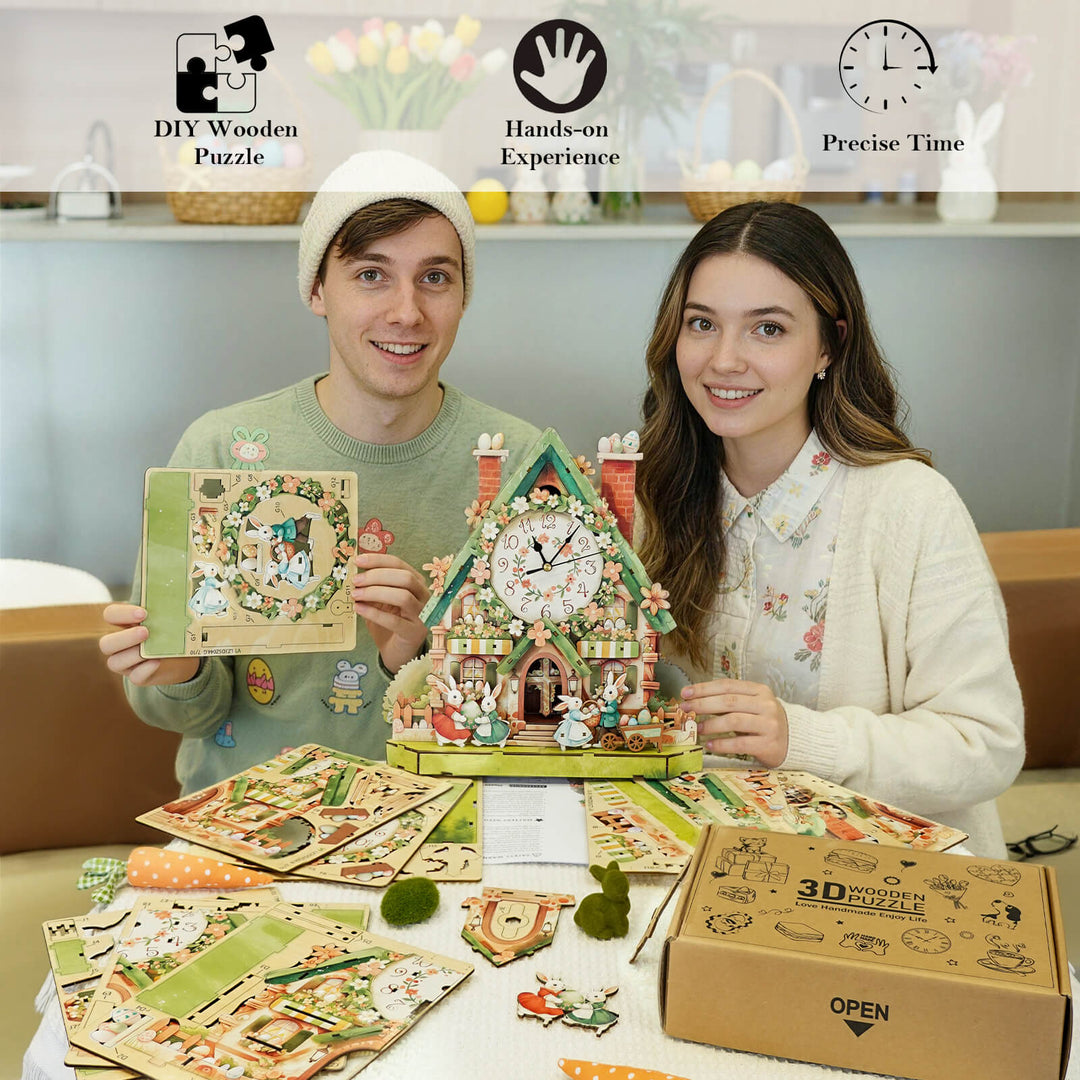 Ostereierhütte - 3D Holzuhr Puzzle Bastelset