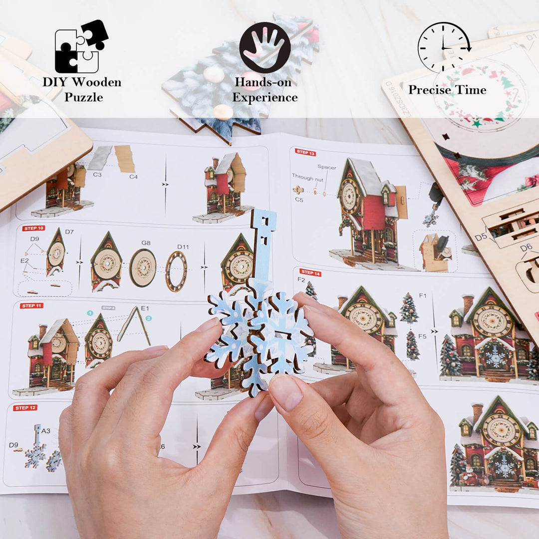 Weihnachtshaus – DIY Holz-Uhr, 3D Puzzle-Bastelset