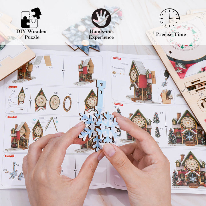 Weihnachtshaus – DIY Holz-Uhr, 3D Puzzle-Bastelset