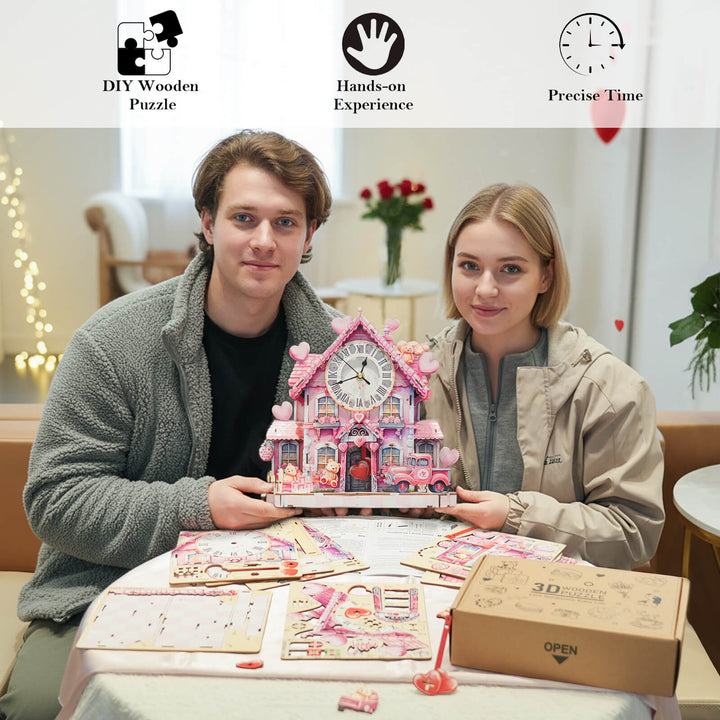 Sweetheart Cottage – 3D Holzuhr Puzzle Bastelset