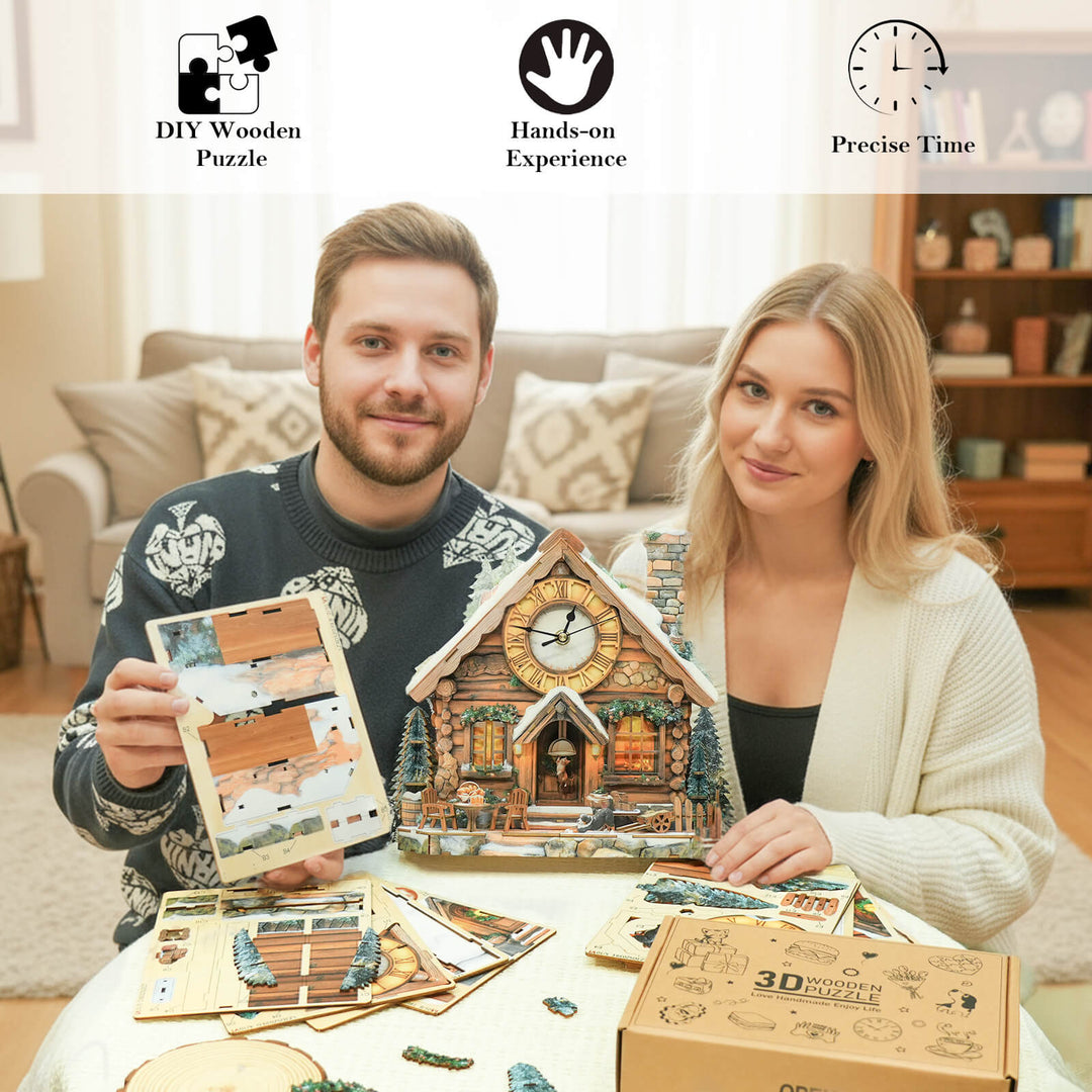 Schweizer Chalet – 3D Holzuhr Puzzle Bastelset