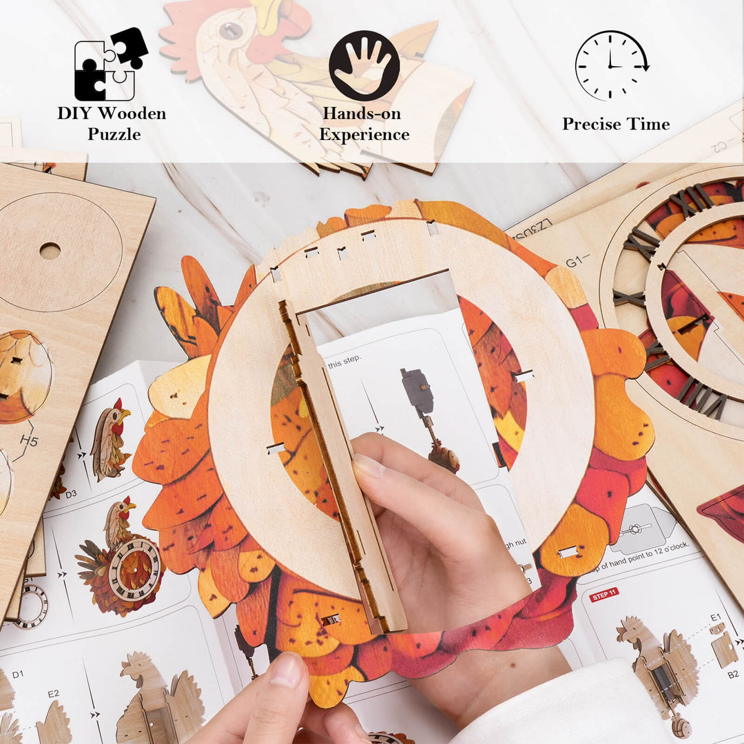 Huhn & Ticken – DIY Holz-Uhr im Ei, 3D Puzzle-Bastelset