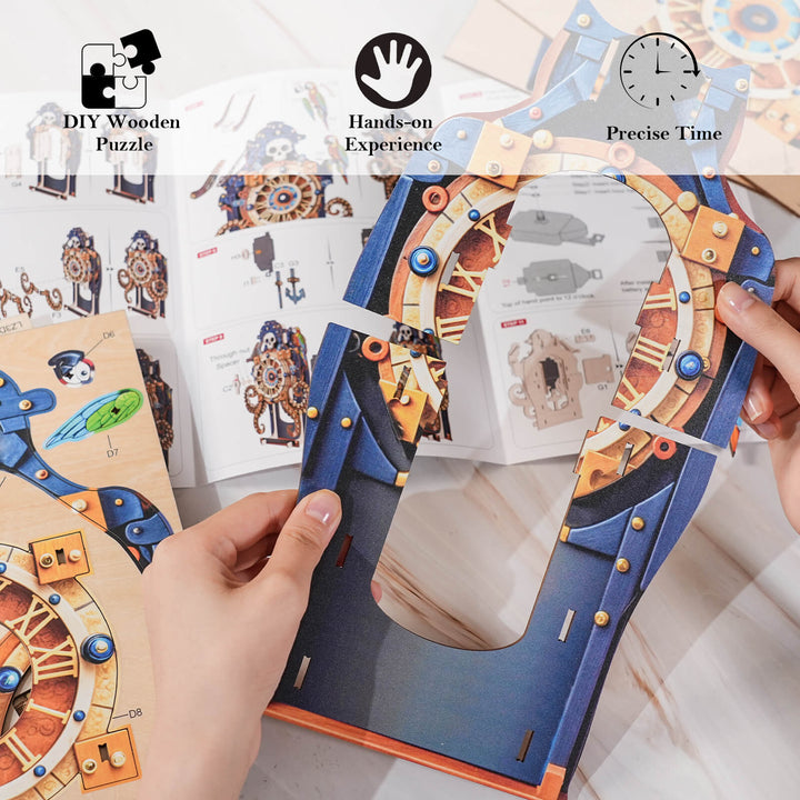 Oktopus-Seeungeheuer – DIY Holz-Uhr, 3D Puzzle-Bastelset