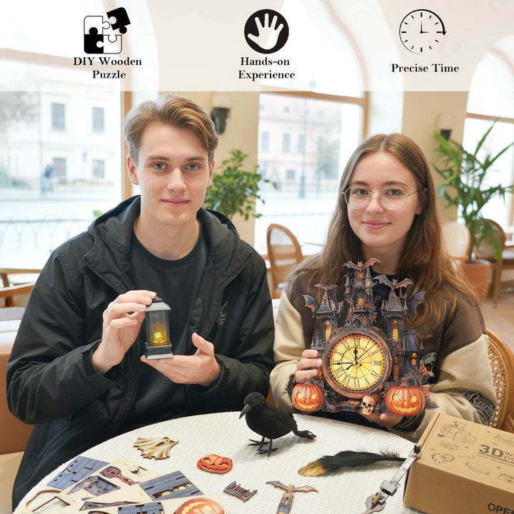 Geheimnisvolles Schloss – 3D Holzuhr Puzzle Bastelset
