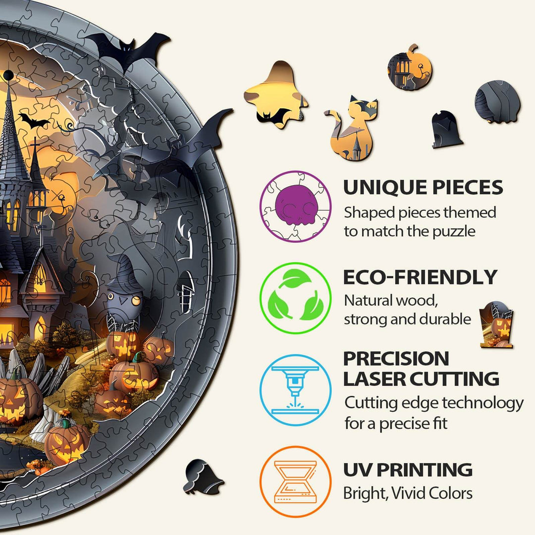 3D Halloween Castle-3 Wooden Jigsaw Puzzle - Woodbests