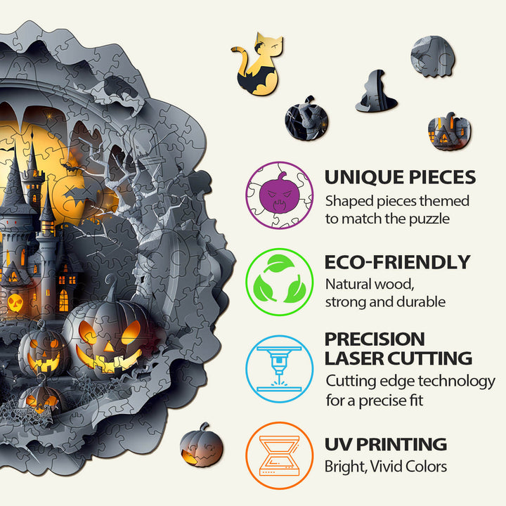 3D Halloween Castle-1 Wooden Jigsaw Puzzle - Woodbests