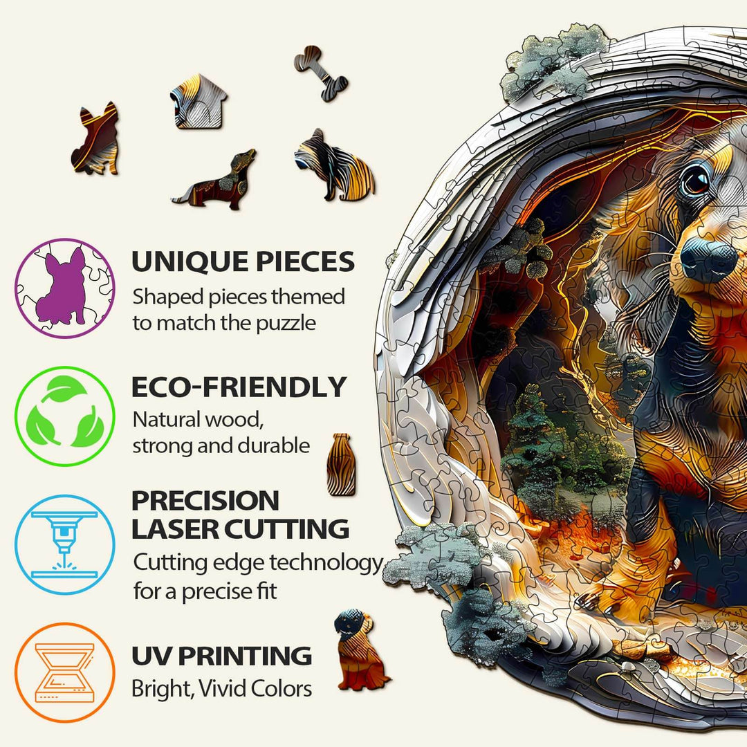 3D Dachshund-1 Wooden Jigsaw Puzzle - Woodbests