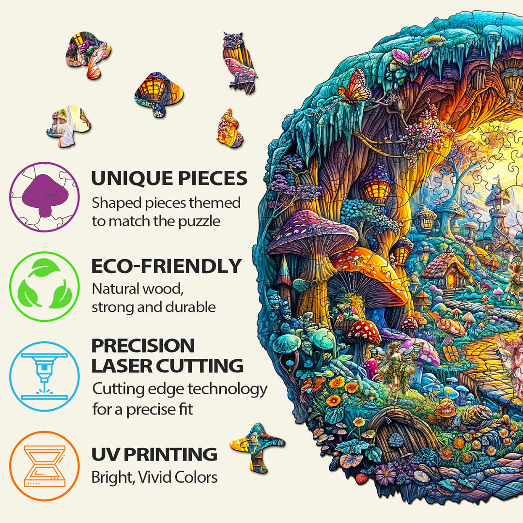 3D Mushroom Village Wooden Jigsaw Puzzle - By Woodbests