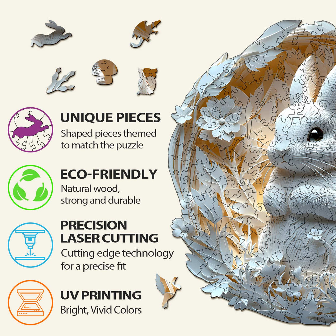 3D Paper Rabbit Wooden Jigsaw Puzzle - By Woodbests