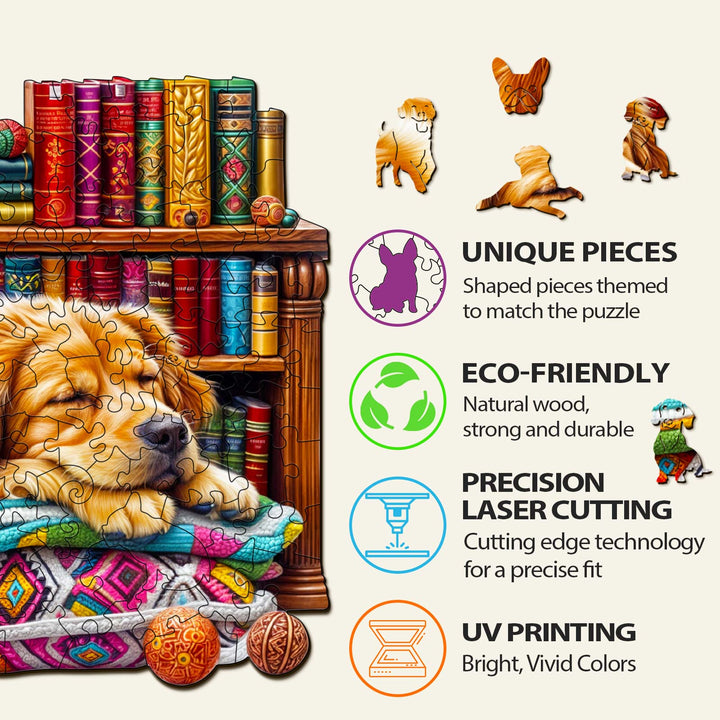 Sleeping Golden Retriever jigsaw puzzle featuring unique pieces and eco-friendly design for a fun, focused experience.