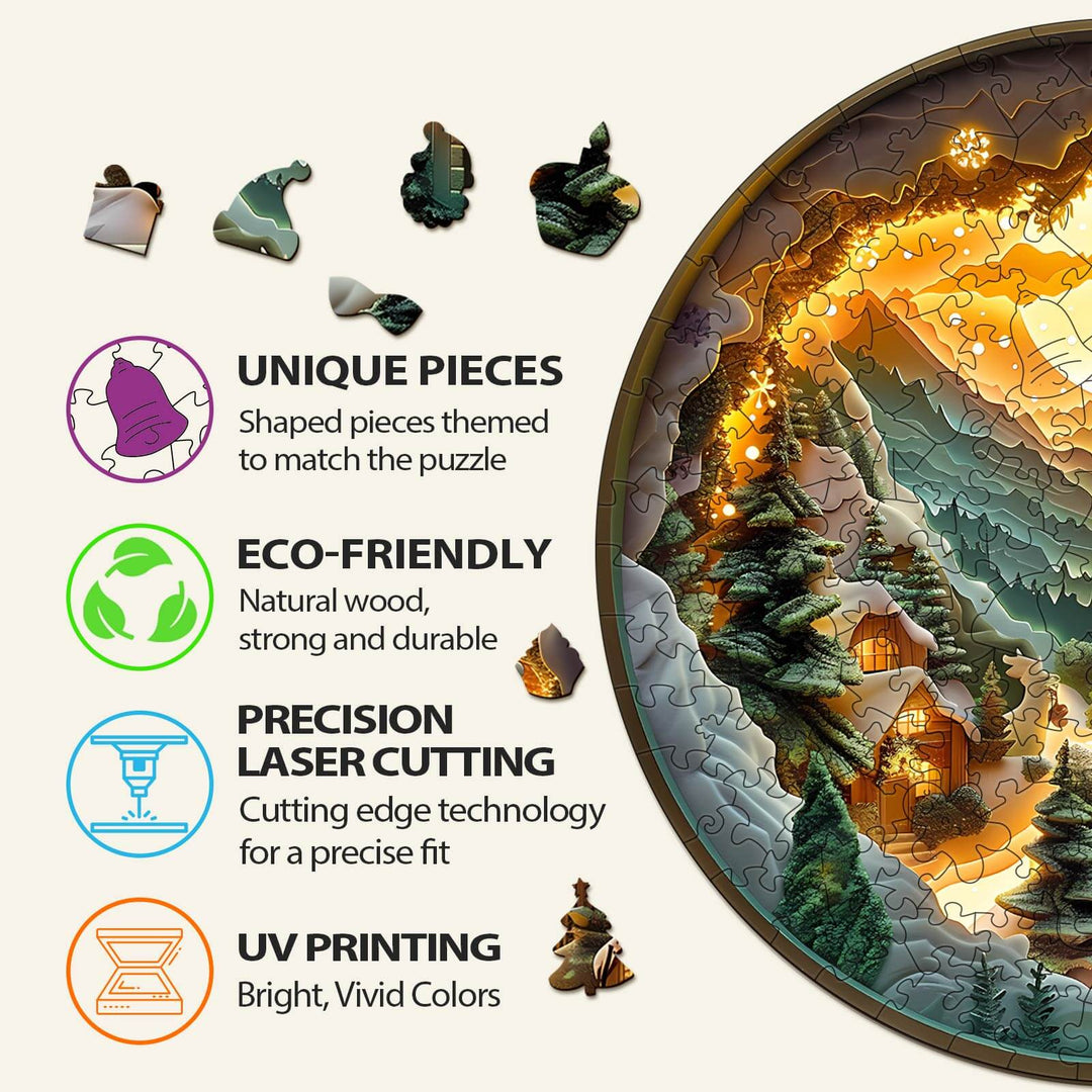 3D Christmas Village Wooden Jigsaw Puzzle - Woodbests