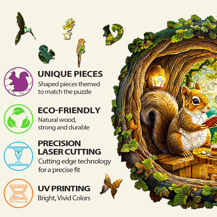 3D Squirrel in The Cave-1 Wooden Jigsaw Puzzle - By Woodbests
